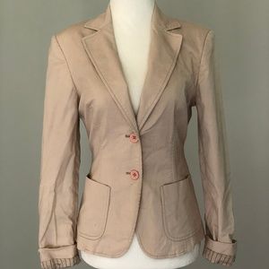 Camel two button blazer red and blue stripe lining